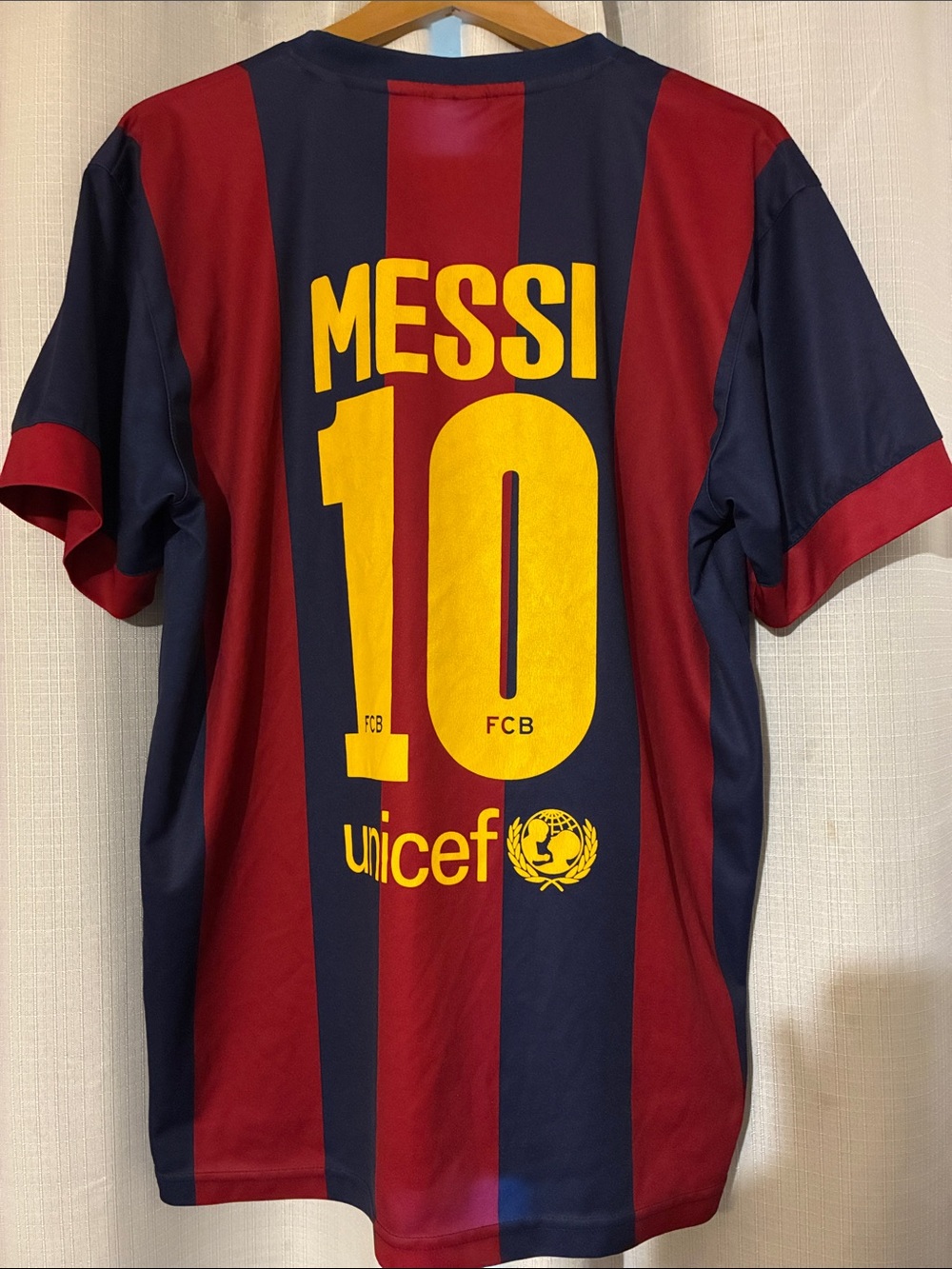 FCB Football Soccer Jersey Messi #10 Barcelona Qatar Vtg Rogers M